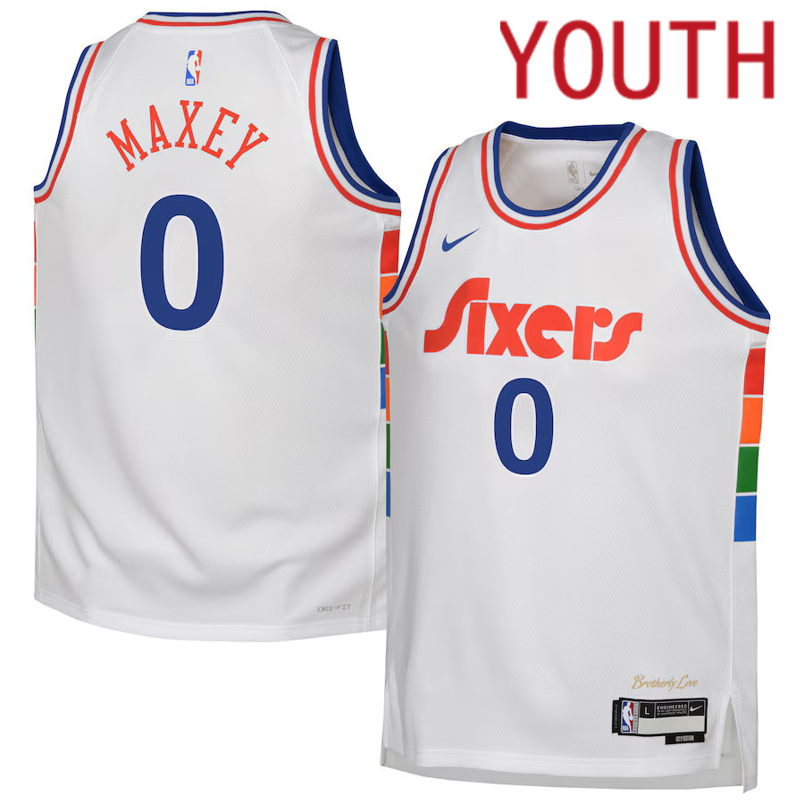 Youth Philadelphia 76ers #0 Tyrese Maxey Nike White City Edition 2024-25 Swingman Player NBA Jersey